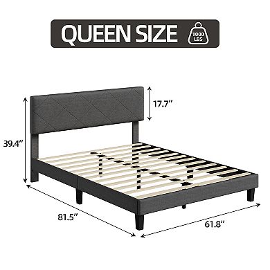 Upholstered Headboard Bed Frame, Platform Bed with Wooden Slats, No Box Spring Needed, Easy Assembly