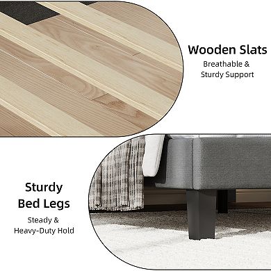 Upholstered Headboard Bed Frame, Platform Bed with Wooden Slats, No Box Spring Needed, Easy Assembly