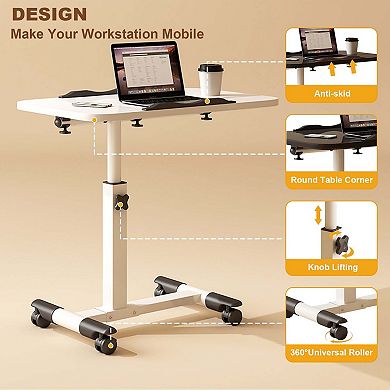 Desk with Wheels, Tilting Height Adjustable Workstation for Bed, Couch, Home Office or Hospital