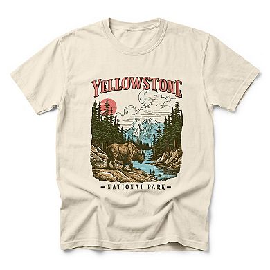 Yellowstone National Park Buffalo - Men's Garment Dyed Graphic T-Shirt