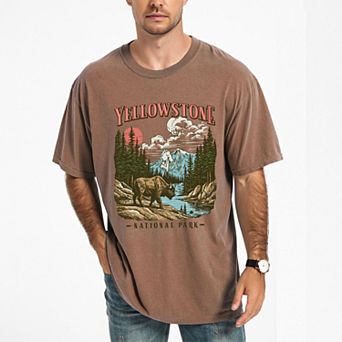 Yellowstone National Park Buffalo - Men's Garment Dyed Graphic T-Shirt