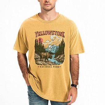 Yellowstone National Park Buffalo - Men's Garment Dyed Graphic T-Shirt