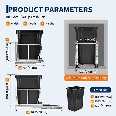 Heavy Duty Pull Out Kitchen Trash Can Stainless Steel Buckets for Under basin Cabinet Organization
