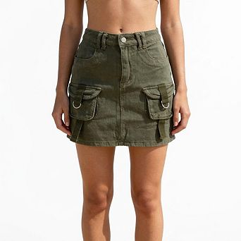 Women's Cargo Pocket High Waist Denim Skirt