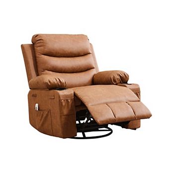 Oversized Recliner Chair with Massage & Heat, 360° Swivel Rocking Glider, Manual Reclining