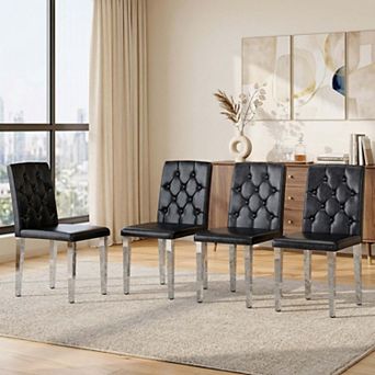 Sailvan PU Dining Chairs, 35 Inch Ergonomic Buckle Backrest with Silver Metal Legs