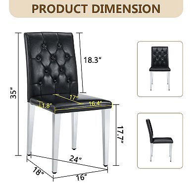 Sailvan PU Dining Chairs, 35 Inch Ergonomic Buckle Backrest with Silver Metal Legs