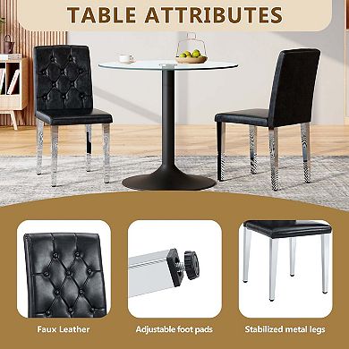 Sailvan PU Dining Chairs, 35 Inch Ergonomic Buckle Backrest with Silver Metal Legs