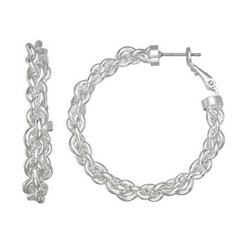 Nine West Silver Tone Intertwined Hoop Earrings