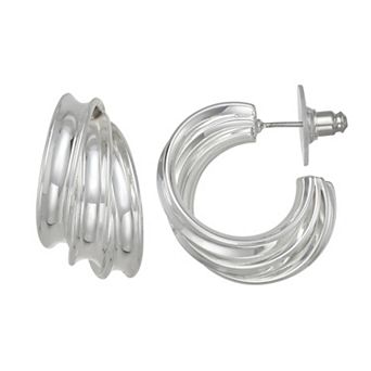 Nine West Silver Tone Triple Concave Hoop Earrings