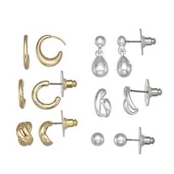 Nine West 6-Pair Two Tone Sculptural Earring Set