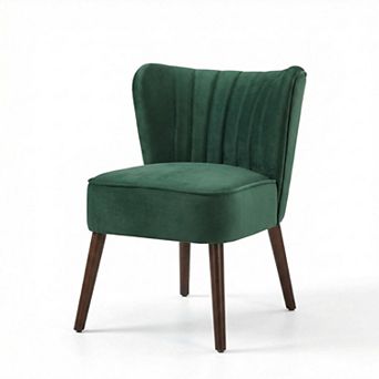 Modern Velvet Accent Chair, Upholstered Living Room Chair with Wooden Legs, Armless Lounge Chair