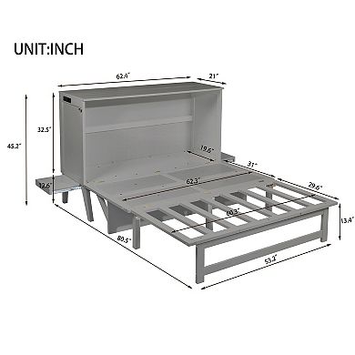 Sailvan Queen Size Murphy Bed with USB Port Shelves on Each Side, Solid Pine Murphy Cabinet Bed
