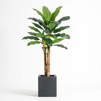 Artificial Banana Tree, Easy Care, Grey Planter, Exotic Faux Plant for Home Office Decor