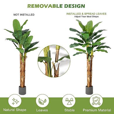 Artificial Banana Tree, Easy Care, Grey Planter, Exotic Faux Plant for Home Office Decor