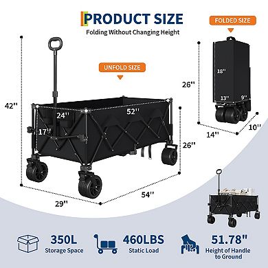 52" Heavy Duty Collapsible Wagon for Beach & Camping , 460lbs Capacity , All-Terrain Wheels