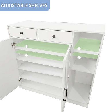Farmhouse Shoe Cabinet with Barn Doors & Drawers, Entryway Shoe Storage Organizer White