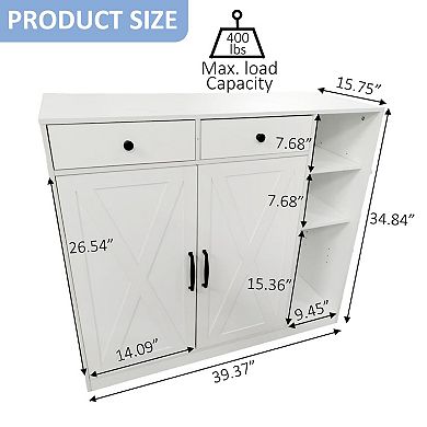Farmhouse Shoe Cabinet with Barn Doors & Drawers, Entryway Shoe Storage Organizer White