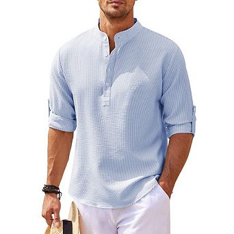 Mens Henley Shirts Long Sleeve Hippie Beach Casual Henleys t-Shirt