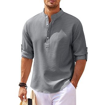 Mens Henley Shirts Long Sleeve Hippie Beach Casual Henleys t-Shirt