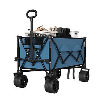 350lbs Capacity Folding Garden Wagon Cart Extra Large Collapsible Utility Cart7" All-Terrain Wheels