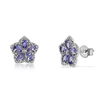 Femme Luxe Sterling Silver Tanzanite Flower Stud Earrings