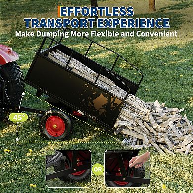Heavy Duty Steel Garden Dump Cart 17 Cu.Ft, 750lbs Capacity, Removable Sides, All-Terrain Wheels