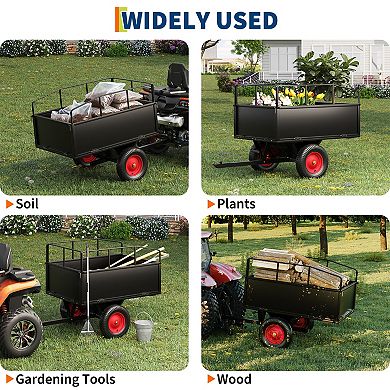 Heavy Duty Steel Garden Dump Cart 17 Cu.Ft, 750lbs Capacity, Removable Sides, All-Terrain Wheels