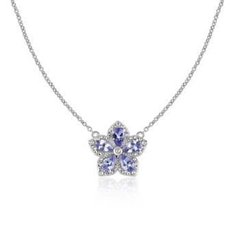 Femme Luxe Sterling Silver Tanzanite Flower Pendant Necklace