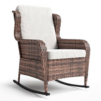 Outdoor Wicker Rocking Chair,1 pc Outdoor Rocking Chair,All Weather High Back Rattan Chairs