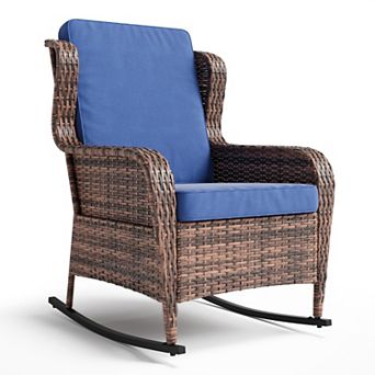 Outdoor Wicker Rocking Chair,1 pc Outdoor Rocking Chair,All Weather High Back Rattan Chairs