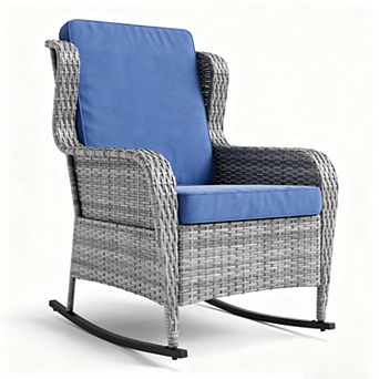 Outdoor Wicker Rocking Chair,1 pc Outdoor Rocking Chair,All Weather High Back Rattan Chairs