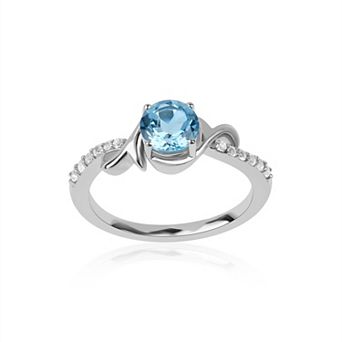 Femme Luxe Sterling Silver Round Swiss Blue Topaz & White Topaz Ring
