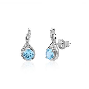 Femme Luxe Sterling Silver Round Blue Topaz & White Topaz Stud Earrings