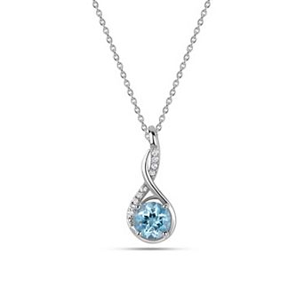Femme Luxe Sterling Silver Swiss Blue Topaz & White Topaz Pendant Necklace