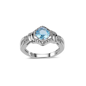 Femme Luxe Sterling Silver Cushion Swiss Blue Topaz Ring