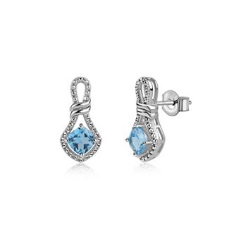 Femme Luxe Sterling Silver Cushion Swiss Blue Topaz & White Topaz Stud Earrings