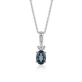 Femme Luxe Sterling Silver Oval London Blue Topaz & White Topaz Pendant Necklace