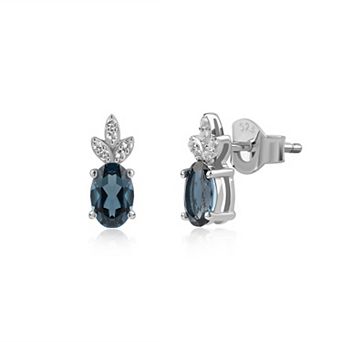 Femme Luxe Sterling Silver Oval London Blue Topaz & White Topaz Stud Earrings