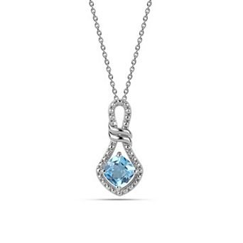 Femme Luxe Sterling Silver Cushion Swiss Blue Topaz Pendant Necklace