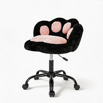 Cat Paw Back Vanity Chair with Wheels, 360° Rotating Adjustable Height Desk Chair for Bedroom Office