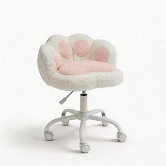 Cat Paw Back Vanity Chair with Wheels, 360° Rotating Adjustable Height Desk Chair for Bedroom Office
