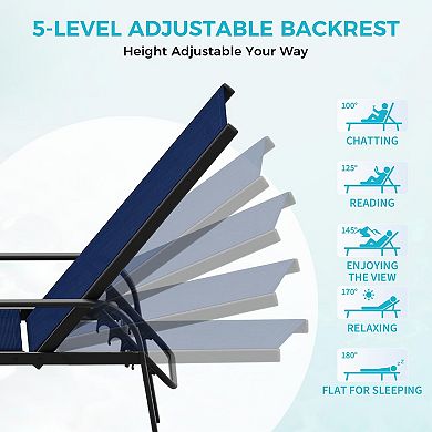 Outdoor Lounge Chair Adjustable Reclining Chaise with Textilene Fabric Patio Seating