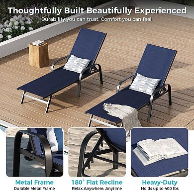 Outdoor Lounge Chair Adjustable Reclining Chaise with Textilene Fabric Patio Seating