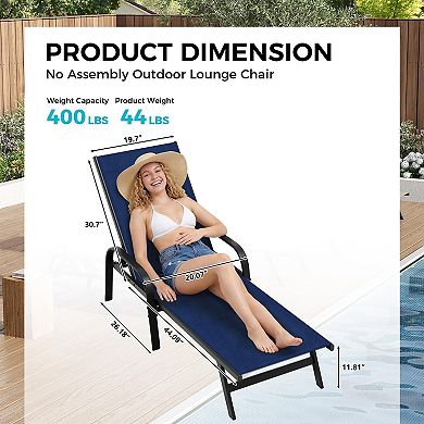 Outdoor Lounge Chair Adjustable Reclining Chaise with Textilene Fabric Patio Seating