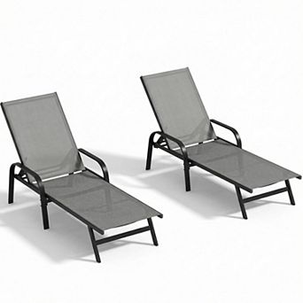 Outdoor Lounge Chair Adjustable Reclining Chaise with Textilene Fabric Patio Seating