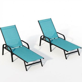 Outdoor Lounge Chair Adjustable Reclining Chaise with Textilene Fabric Patio Seating