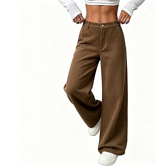 Women's Casual Corduroy Pants High Waist Button Fly Wide Leg Full-Length Trousers