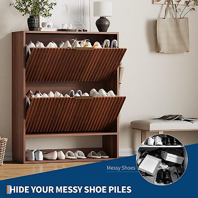 Shoe Storage Cabinet with 2 Flip Drawers, Narrow Shoe Organizer with Open Shelf