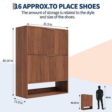 Shoe Storage Cabinet with 2 Flip Drawers, Narrow Shoe Organizer with Open Shelf